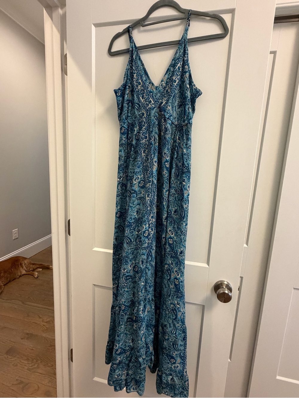 Blue Paisley V-Neck Maxi Dress